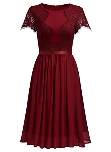 Miusol Abendkleid Sommer Chiffon festlich Kleid Cocktailkleid Vinatge kleider Rot - 5