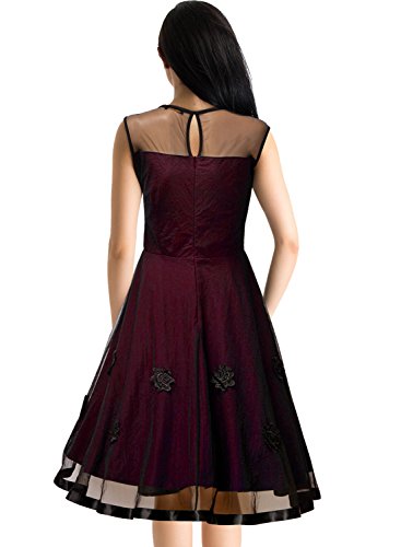 MIUSOL Abendkleid Mesh Brautkleid Retro Cocktailkleid Rockabilly Party 50er Jahr Kleid Weinrot - 2