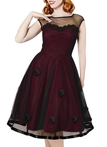 MIUSOL Abendkleid Mesh Brautkleid Retro Cocktailkleid Rockabilly Party 50er Jahr Kleid Weinrot - 4