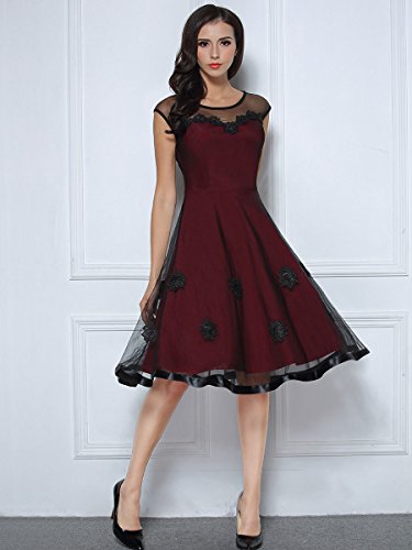 MIUSOL Abendkleid Mesh Brautkleid Retro Cocktailkleid Rockabilly Party 50er Jahr Kleid Weinrot - 8