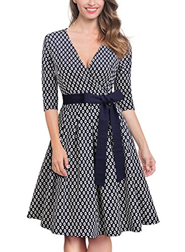 50er Jahre Retro Kleid Rockabilly V-Ausschnitt Cocktailkleid Partykleid Navy Blau