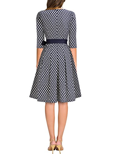 MIUSOL Elegant 50er Jahre Retro Rockabilly Tiefer V-Ausschnitt Cocktailkleid Party Stretch Kleid Navy Blau Gr.S -