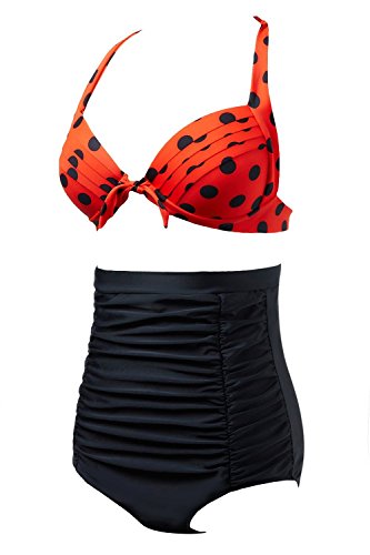 Gigileer Damen Frauen Badeanzug Bademode Plus Size Bikini Sets Rockabilly- Hohe Taillen -bauchweg schwarz XL - 