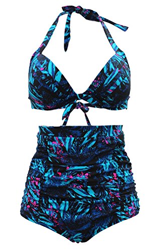 Gigileer 51's Damen Frauen Badeanzug Bademode Bikini Set -Hohe Taillen-bauchweg plus Size S