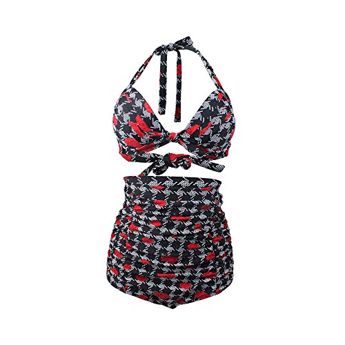 Gigileer Vintage 50s Rose Hohe Taille Push Up Bikini Sets Bademode Badeanzug Bauchweg XXXL