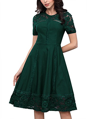 Miusol Abendkleid Spitzenkleid Rundhals Vintage 1950er Faltenrock Cocktailkleid Grün