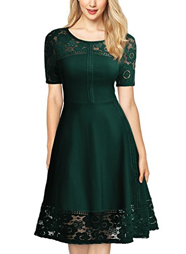 Miusol Abendkleid Spitzenkleid Rundhals Vintage 1950er Faltenrock Cocktailkleid Grün - 3