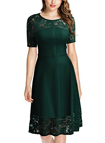 Miusol Abendkleid Spitzenkleid Rundhals Vintage 1950er Faltenrock Cocktailkleid Grün - 4