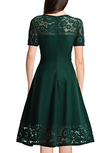 Miusol Damen Elegant Abendkleid Spitzenkleid Rundhals Vintage 1950er Faltenrock Cocktailkleid Gruen Gr.XXL -