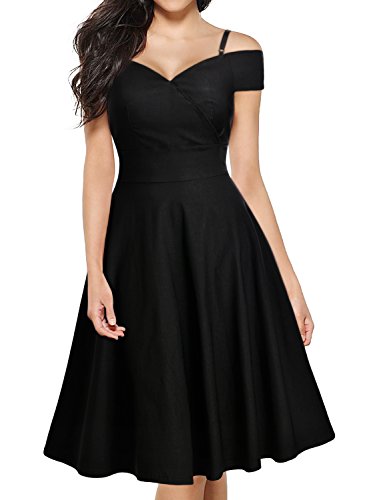 Miusol Damen Elegant Cocktailkleid Off Schulter Retro Schwingen Pinup Rockabilly Abendkleid Schwarz Gr.XL - 