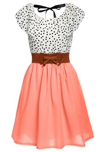 Zeagoo Damen Vintage Sommerkleid Punkt Partykleid Polka Dots O-Ausschnitt Minikleid mit Gürtel