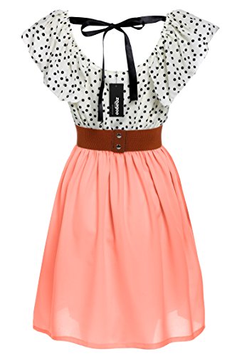 Zeagoo Damen Vintage Sommerkleid Punkt Partykleid Polka Dots O-Ausschnitt Minikleid mit Gürtel - 2