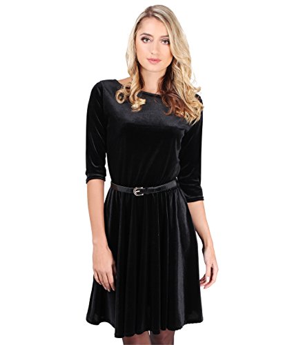 KRISP Damen Vintage Samt Cocktail-Kleid Schlicht & Elegant