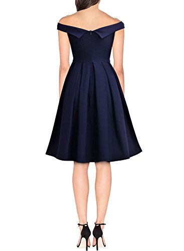MIUSOL Damen Retro Cocktailkleid 1950er Off Schulter Schwingen Vintage Rockabilly Kleid Navy Blau Gr.M -