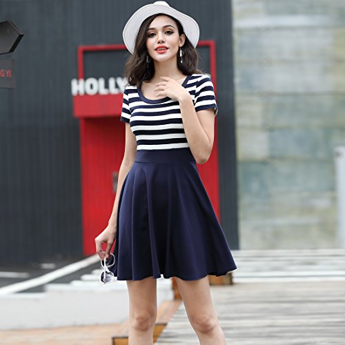 MIUSOL Sommer Vintage Streifen Rundhals Retro Schwingen Pinup Rockabilly 1950er Kleid Navy Blau - 4