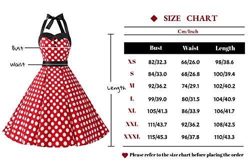 Dressystar Vintage Tupfen Retro Cocktail Abschlussball Kleider 50er 60er Rockabilly Neckholder kleine Kirsche M - 3