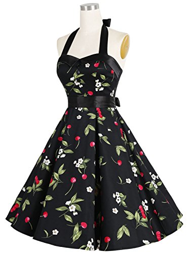 Dressystar Vintage Tupfen Retro Cocktail Abschlussball Kleider 50er 60er Rockabilly Neckholder kleine Kirsche M - 2