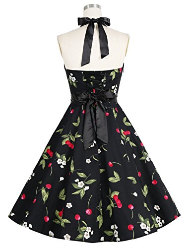 Dressystar Vintage Tupfen Retro Cocktail Abschlussball Kleider 50er 60er Rockabilly Neckholder kleine Kirsche M - 4