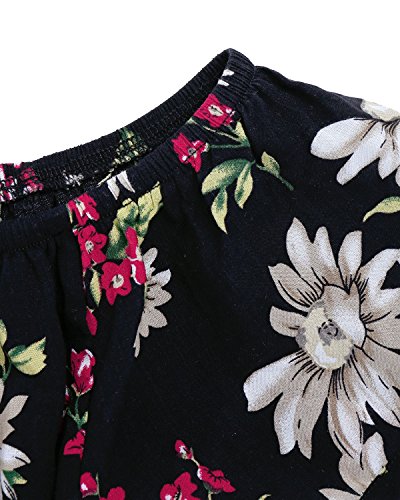 BIUBIU Damen Schulterfrei Strand Spielanzug Boho Blumendruck party Kleid Große Größen Schwarz DE 40 - 5