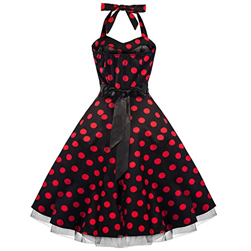 Pretty Kitty Fashion 50s Groß Rot Polka Dot Schwarz Weiß Neckholder Cocktail Kleid XXL - 