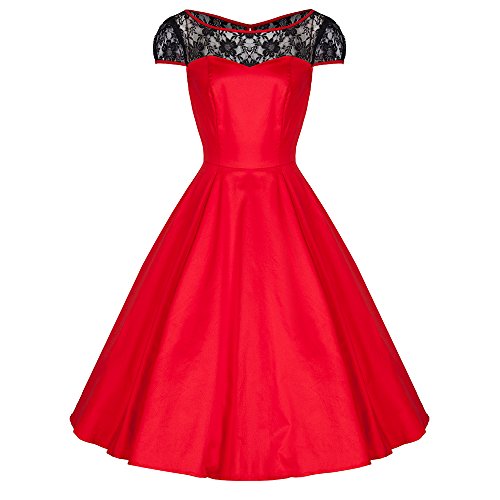 Pretty Kitty Rot Schwarz V-Ausschnitt Swing-Kleid