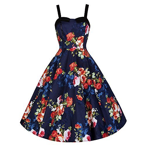 Pretty Kitty Fashion Marineblau Blumen-Swing-Kleid