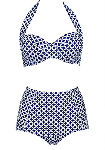 Damen Retro Badeanzug Bademode Bikini Set blau Label XXXL(EU 42-44)