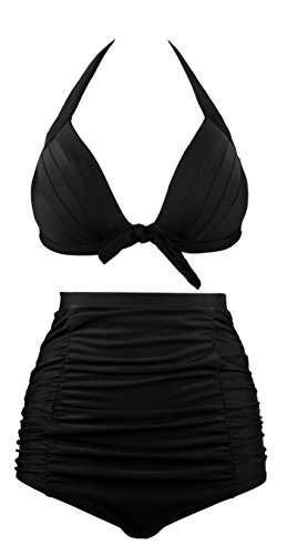 Angerella Vintage Bademode mit Faltenwurf hohe Taille Bikini Set (SST016-B1-L)