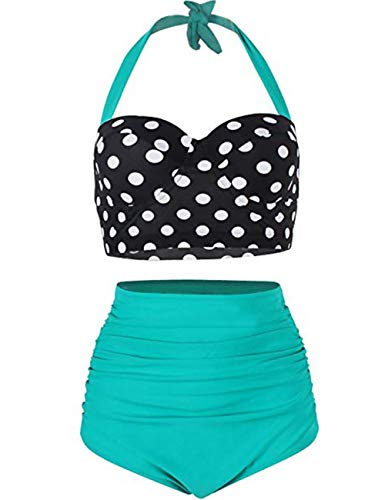 FeelinGirl 50er Damen Frauen Badeanzug Bademode Rockabilly Bikini Set-Hohe Taillen-Neckholder-bauchweg