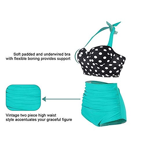 FeelinGirl 50er Damen Frauen Badeanzug Bademode Rockabilly Bikini Set-Hohe Taillen-Neckholder-bauchweg - 2