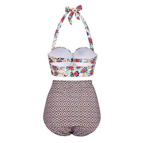 FeelinGirl Damen Push Up Gefütterte Neckholder Zwei Stück Badeanzüge Bikini Set Bademode M - 