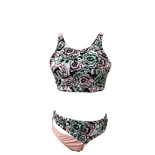 FeelinGirl Retro Damen Bandeau Bikini High Waist Push Up Set Druck S Orange - 