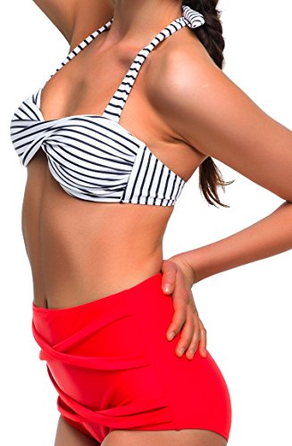 Angerella Damen Retro Stil Bademode Polka-Punkt mit hoher Taille Bikini Set Badeanzug (BKI033-R1-2XL) - 2