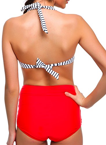 Angerella Damen Retro Stil Bademode Polka-Punkt mit hoher Taille Bikini Set Badeanzug (BKI033-R1-2XL) - 3
