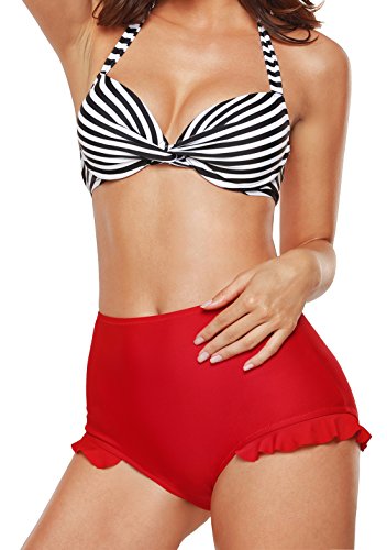 Angerella Frauen Retro Striped Top Halter Neck Back Straps Bikini Zwei St¨¹ck Badeanzug