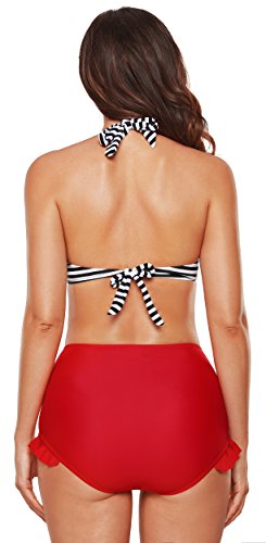 Angerella Frauen Retro Striped Top Halter Neck Back Straps Bikini Zwei St¨¹ck Badeanzug - 