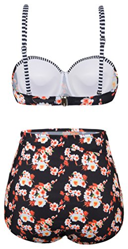 Angerella Damen Vintage Floral Muster Badeanzug Bikini Set mit hoher Taille (BKI036-B1-L) - 