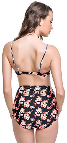 Angerella Damen Vintage Floral Muster Badeanzug Bikini Set mit hoher Taille (BKI036-B1-L) - 