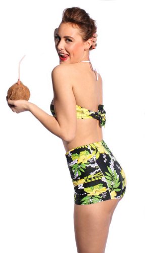 Hawaii Flower rockabilly retro pin up Hibiskus Blüten Ruffle Panty Bikini - 