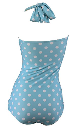 Aloha-Beachwear Rockabilly Vintage Look Neckholder Damen Badeanzug mit Polka Dots gepunktet Punkte A3039 (L / 40 / UK 14, Türkis / Weiss) - 3