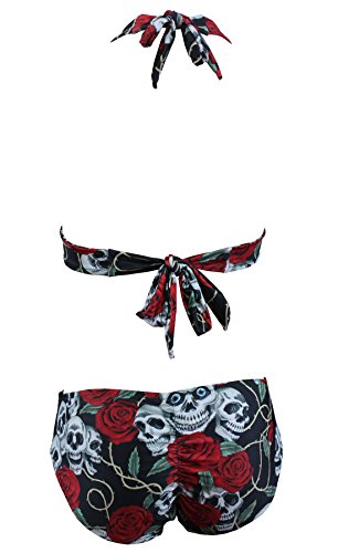 Aloha-Beachwear Damen Vintage Triangel Bikini Set Totenkopf Rose Tattoo Retro, A70600 Mehrfarbig (M / EU 38 / UK 12) - 3