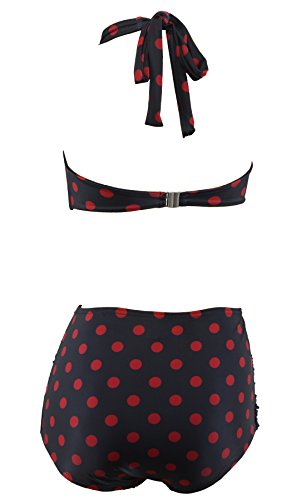 Aloha-Beachwear Polka Dots Vitage Look High Waisted Damen Neckholder Bikini A1061, gepunktet (M / 38 / UK 12, Schwarz / Rot) - 3