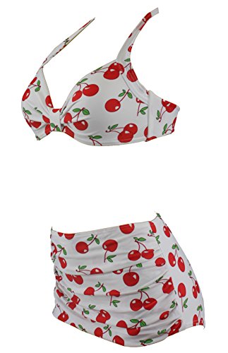 Aloha-Beachwear Damen Bikini A1044 Weiss/Kirschen Gr. 44 - 2