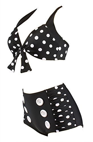 Aloha-Beachwear Damen Vintage Bikini high waisted mit Knöpfen panty Polka Dots gepunktet, A1210 (M / 38 / UK 12) - 2
