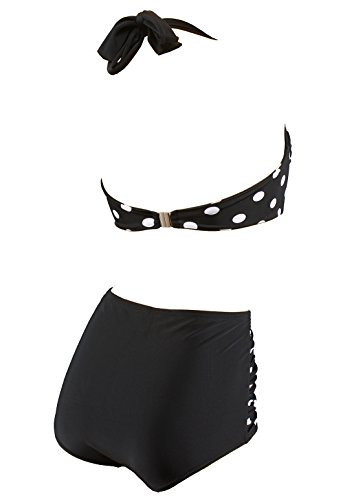 Aloha-Beachwear Damen Vintage Bikini high waisted mit Knöpfen panty Polka Dots gepunktet, A1210 (M / 38 / UK 12) - 3