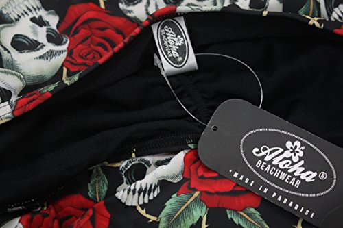 Aloha-Beachwear Damen Neckholder Badeanzug im Vintage Retro Look Rose Skull Totenkopf, A30720 mehrfarbig (XL / 44 / UK 18) - 5