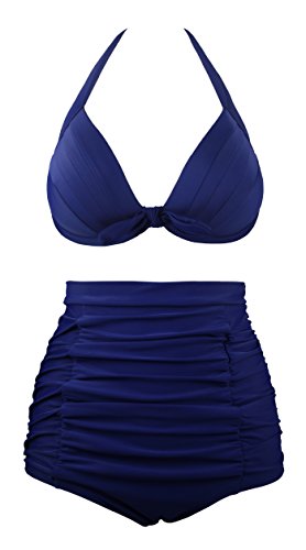 EasyMy Damen 50s Schwarz Retro Bademode Hohe Taille Zwei Stück