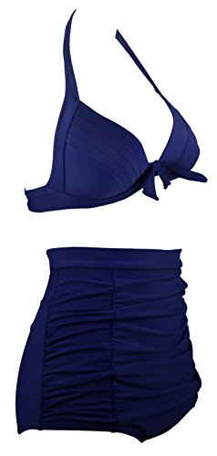 EasyMy Damen 50s Schwarz Retro Bademode Hohe Taille Zwei Stück - 