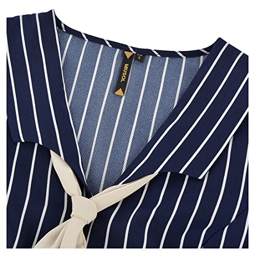 MIUSOL Business Tiefer V-Ausschnitt Schal 3/4 Arm Streifen A-Linie Damen Abendkleid Navy Blau L - 