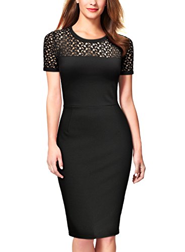 MIUSOL Rundhals Business Etuikleid Kurzarm Abendkleid Stretch Schwarz